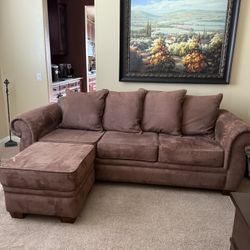 Couch and chair brown suede with ottoman