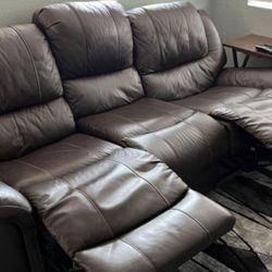 Beautiful Upscale Luxury Brown Italian Leather Double Recliner Sofa