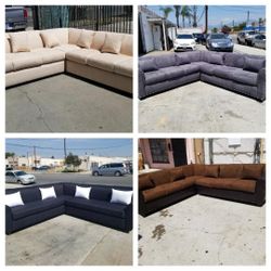  Brand NEW 9x9ft SECTIONAL COUCHES. Charcoal/  CREAM/black/ Brown COMBO  Microfiber  Sofa, Couch Set 3piace Solid Wood Made 