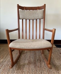 Mid century Scandinavian solid teak Rocking Chair by Hans Wegner for Tarm Stole, 1960s