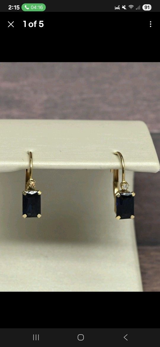 14kt Gold Diamonds Blue Sapphires  Earrings 