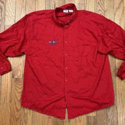Toys R Us Employee Shirt 4XL Red Spell Out Button Up Long Sleeve Vintage