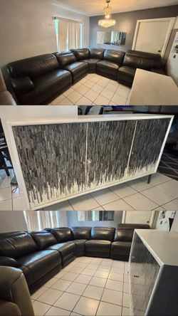 5 piece Power Recliner Sectional & Entertainment Console/Credenza