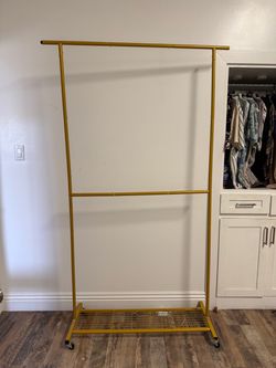 Gold Double Rod Clothing Rack with Wheels