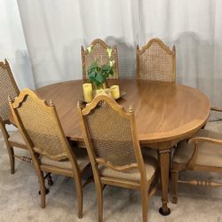 THOMASVILLE Extendable Dining Table & 6 Cane Back Chairs