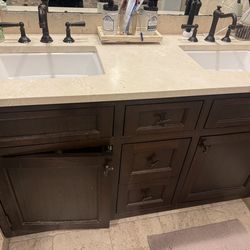 Granite countertop double sink wooden vanity