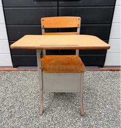 Vintage Student School Desk - Wood and Metal