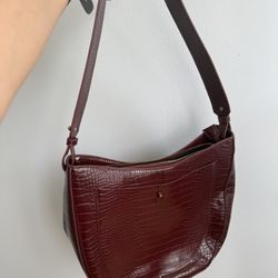 MANGO Burgundy Shoulder Bag (Croc Texture)