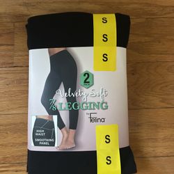 NWT Felina wide waisted Velvety Soft Black Leggings - 2 Pack size S