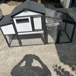 Chicken Coop and Run, Two Story Rabbit Hutch Indoor Outdoor, Wooden Hen House with Nesting Box Rabbit Cage, Ramp, Deep No Leak Pull Out Tray, for Chic
