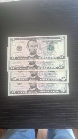 Five dollar bills and sequence
