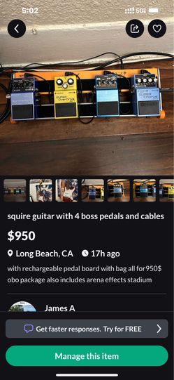 boss guitar pedals on rechargeable board