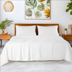 Set of 4, King Size 100% Egyptian Cotton Sheets - 1200 Thread Count Sheets (White)