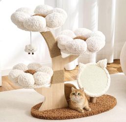 Modern Cat Tree Tower for Indoor Cats Large Adult, 37 inch Flower Cat Tree with Scratching Post, Luxury Aesthetic Cat Tree with Cloud-Soft Flower Perc