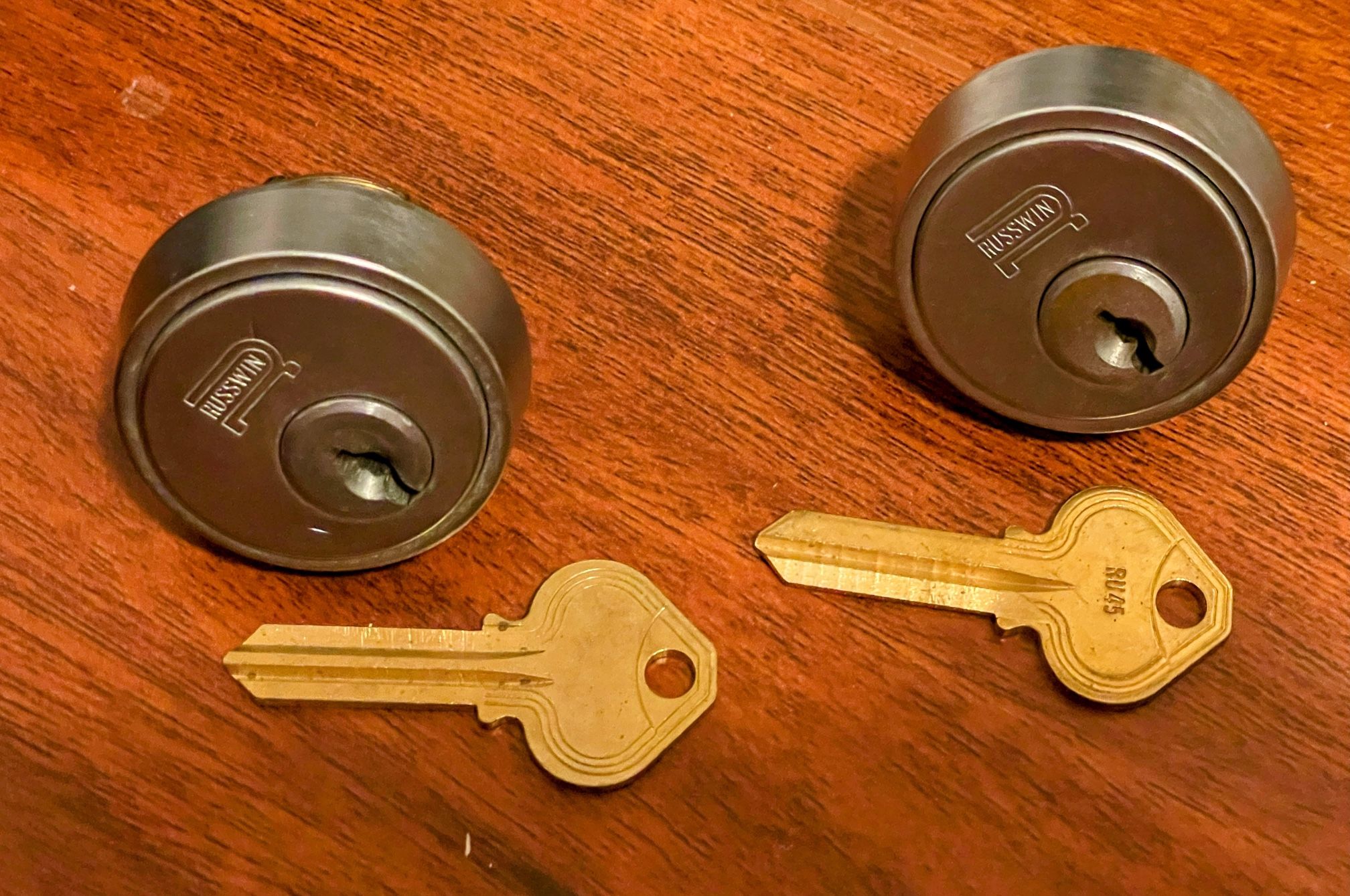 2 x Vintage Russwin Mortise Lock Cylinders +2 Blank Keys , locksport, rekey