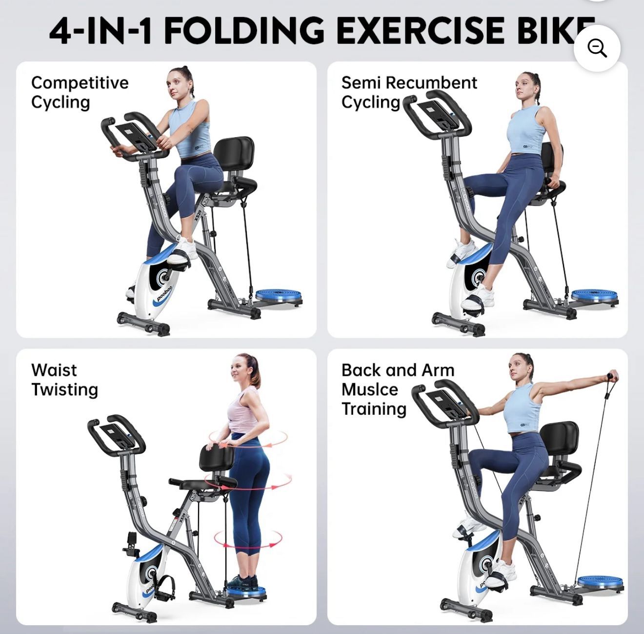Pooboo Stationary Magnetic Exercise Bike Indoor Workout Bike Folding Cycling Bicycle with Ipad Mount & LCD Monitor for Home Cardio Workout 300 LBS   $