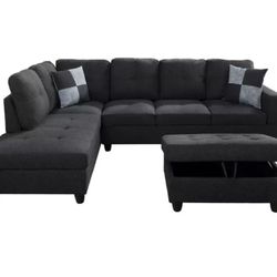 Sectional Couch with ottoman black gray.