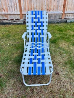 Vintage Webbed Folding Chaise Lounge Lawn Chair