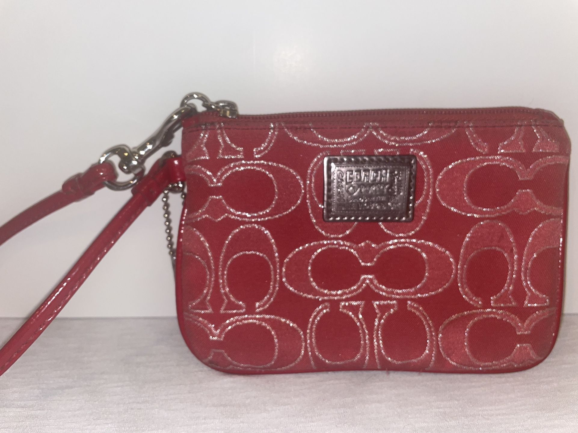 Authentic COACH Poppy Ruby Red and Silver Signature C Wristlet Vintage