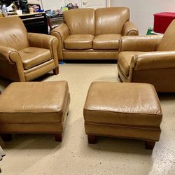 Complete 5 Pieces Top Grain Leather Living Room Set 