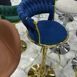 Velvet Bar Stools with Gold Legs in Various Colors (Set of 2)