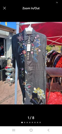 Johnny Was Workshop Black Indalo Henley Kimono Sleeve Dress