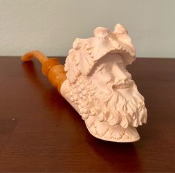 Vintage New & Rare Hand Carved Dionysus/Bacchus Meerschaum Pipe Bearded Greek/Roman Wine God