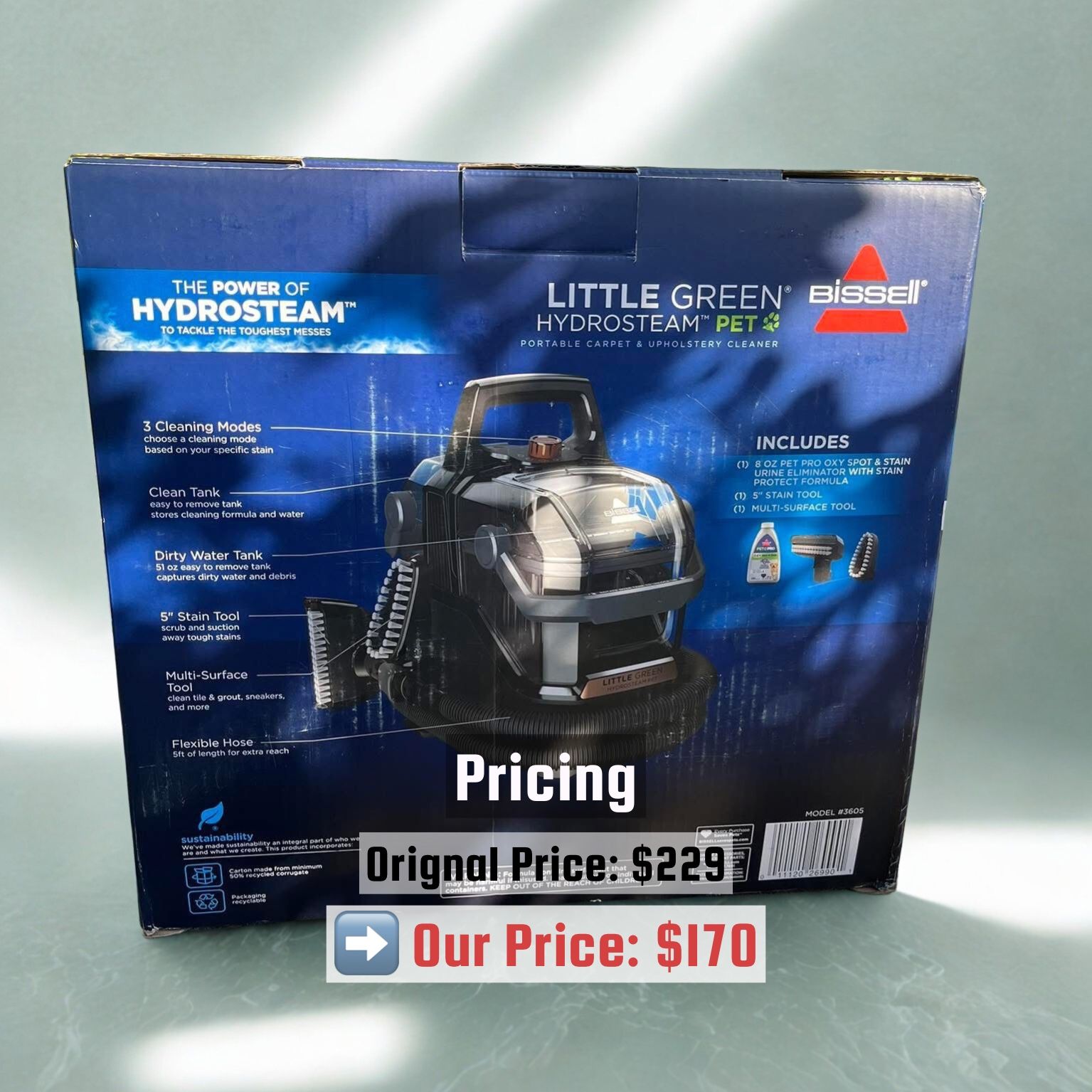 ✅ New | BISSELL Little Green HydroSteam Pet Carpet Cleaner – Portable, Heated, Multi-Surface