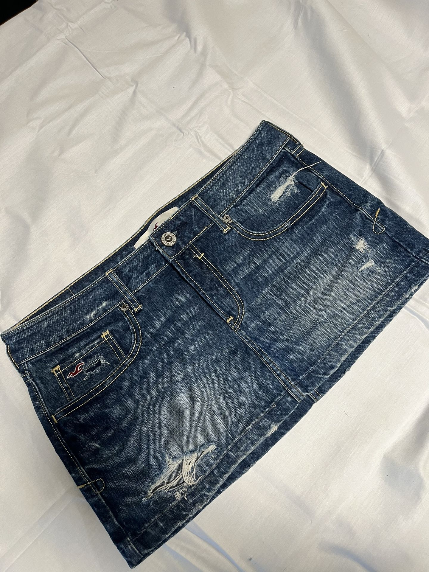 Hollister denim mini skirt with distressed detail