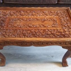 Carved Walnut Wood End Tables