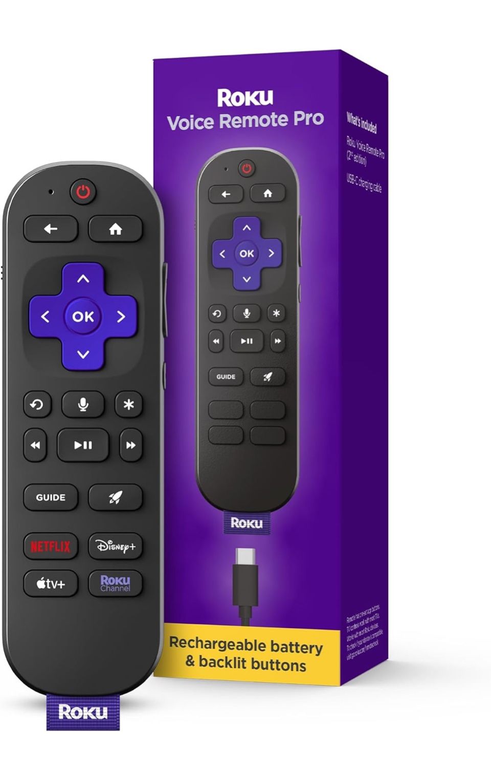 Roku Voice Remote Pro (2nd Ed.) | Rechargeable TV Remote Control with Hands-free Voice Controls, Backlit Buttons, & Lost Remote Finder (NEW/SEALED)