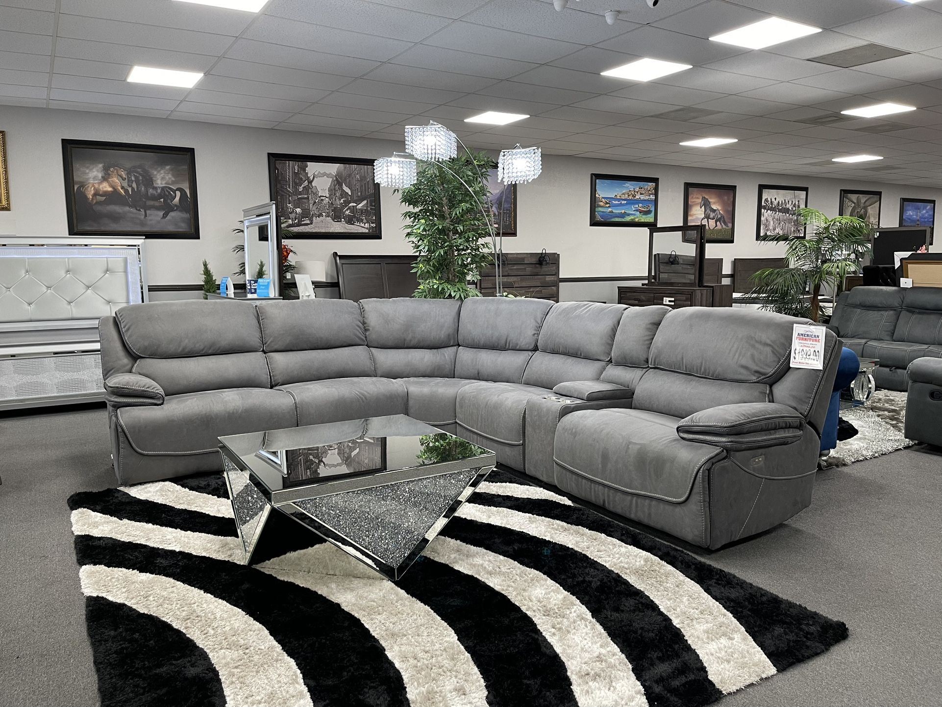 Gray Micro Fabric Sofa Sectional 3x Power Recliners