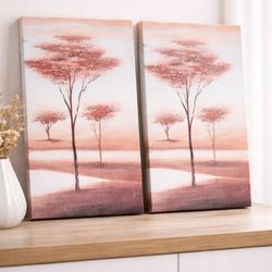 2 Canvas Paintings Tree Scenery Wall Decoration 10x16in