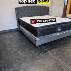 Queen Size Bed Frame Headboard With Pillow Top Mattress Set $349 Only 