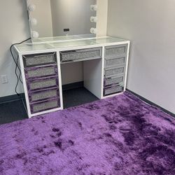 $500/off plus a free shaggy rug!! valentine day sale on bluetooth makeup vanity led light + dresser