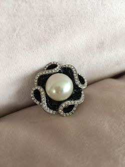 14K Gold Plating Lab Pearl CZ Flower Ring Size 7