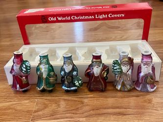 Vintage Old World Christmas Mold Blown Glass Santa Light Covers Set-Handpainted