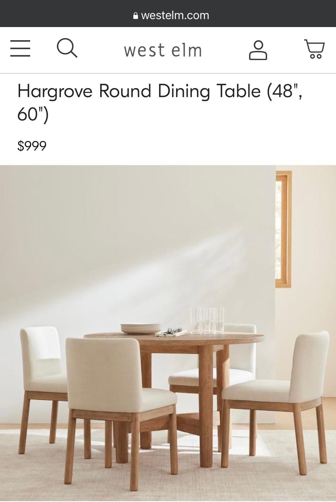 West Elm 48” Hargrove Round Dining Table