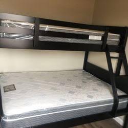 Twin/full bunk bed. Available in white & Espresso. Tax included. Free local delivery.  $350 for bunk bed only. $550 with mattresses.  Assembly require