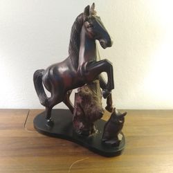 Carved Wood Horse And Owl Statue