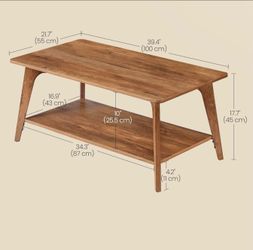 Coffee Table, 2-Tier Center Table with Storage, Tapered Legs, Curved Transitions, 21.7 x 39.4 x 17.7 Inches,