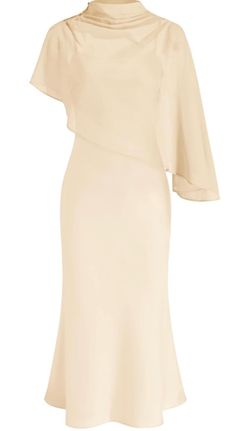 Satin High Neck Cape Sleeve Maxi Dress
