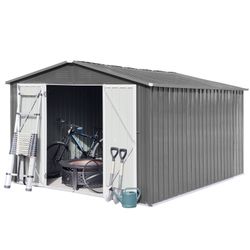 10x12 Ft Metal outdoor storage sheds , Grey