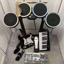 Xbox 360 Bundle with Guitar, Drums, Mic, Keyboard & Rock Band 1,2, & 3