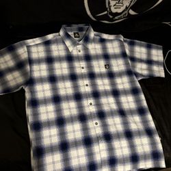 Lowrider Shirt Mens XXL Blue White Plaid Chicano Cholo Homie Short Sleeve