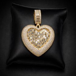 Gold Over 925 Sterling Silver 5.00CT MOISSANITE Heart Unisex Pendant 