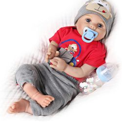 New in box Reborn Baby Dolls 22 inch Silicone Realistic Baby Boy Doll Lifelike Weighted with Giraffe Gift Set Accessories