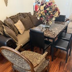 Sofa And Chaise ,Dinning Table Wall Art And Flower Decorate