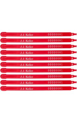Durable 7.5" Plastic Trailer Seal, - 9 pcs only, 60 lb Tensile Strength, Numbered, Red, J. J. Keller & Associates, Inc