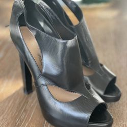 Emporio Armani Black Lather Heels Size 37 Us 7